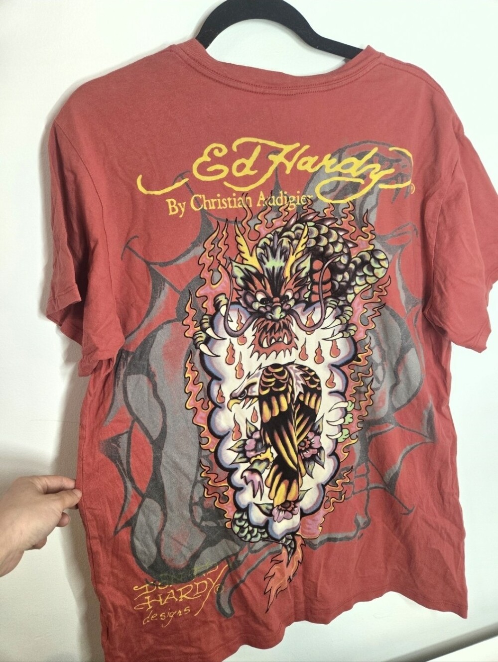 Vintage Ed Hardy By Christian Audigier Crystal Detail Skull and Dragon Tee